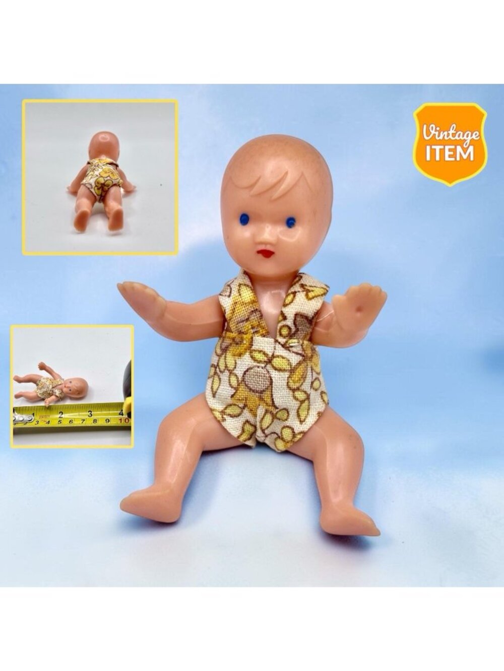 Vintage Miniature Dollhouse 1950s Jointed Baby Doll With Original Dress. RARE!